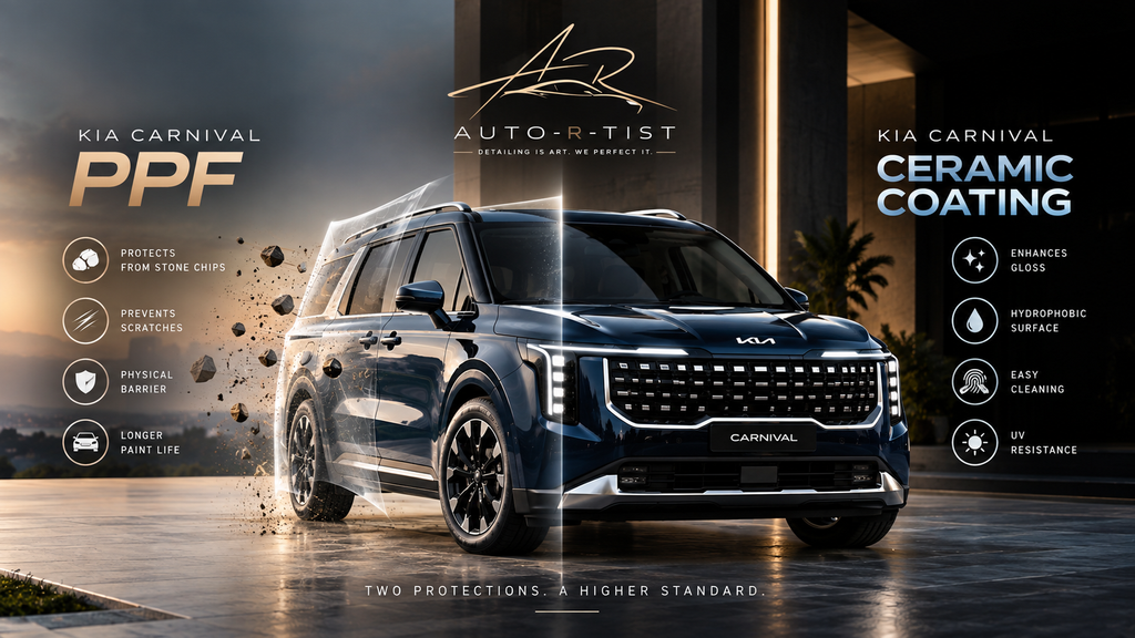 Kia Carnival PPF compared with ceramic coating at Auto-R-tist