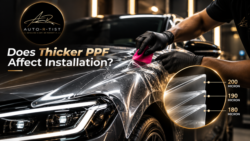 Does thicker PPF affect installation on a car showing 180, 190 and 200 micron Paint Protection Film