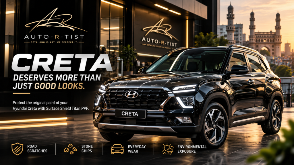 Hyundai Creta protected with Surface Shield Titan PPF at Auto-R-Tist Hyderabad